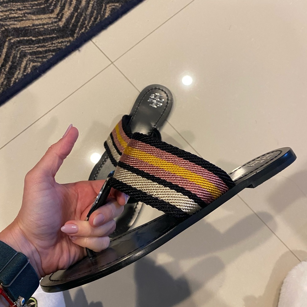 Tory Burch Black Sandals with Multicolor Straps - Picture 3 of 6